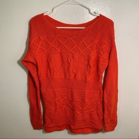 Talbots Boatneck Sweater Orange Anchor Knit - Picture 5 of 16